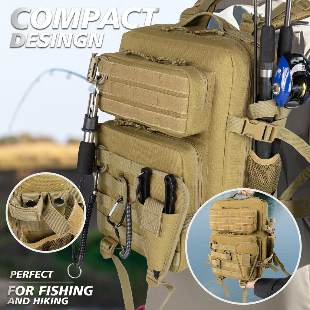 Small Tactical Fishing Tackle Backpack With Removable Plier Holder & Rod Holders Storage Fishing Gear And Equipment Tackle Bag F