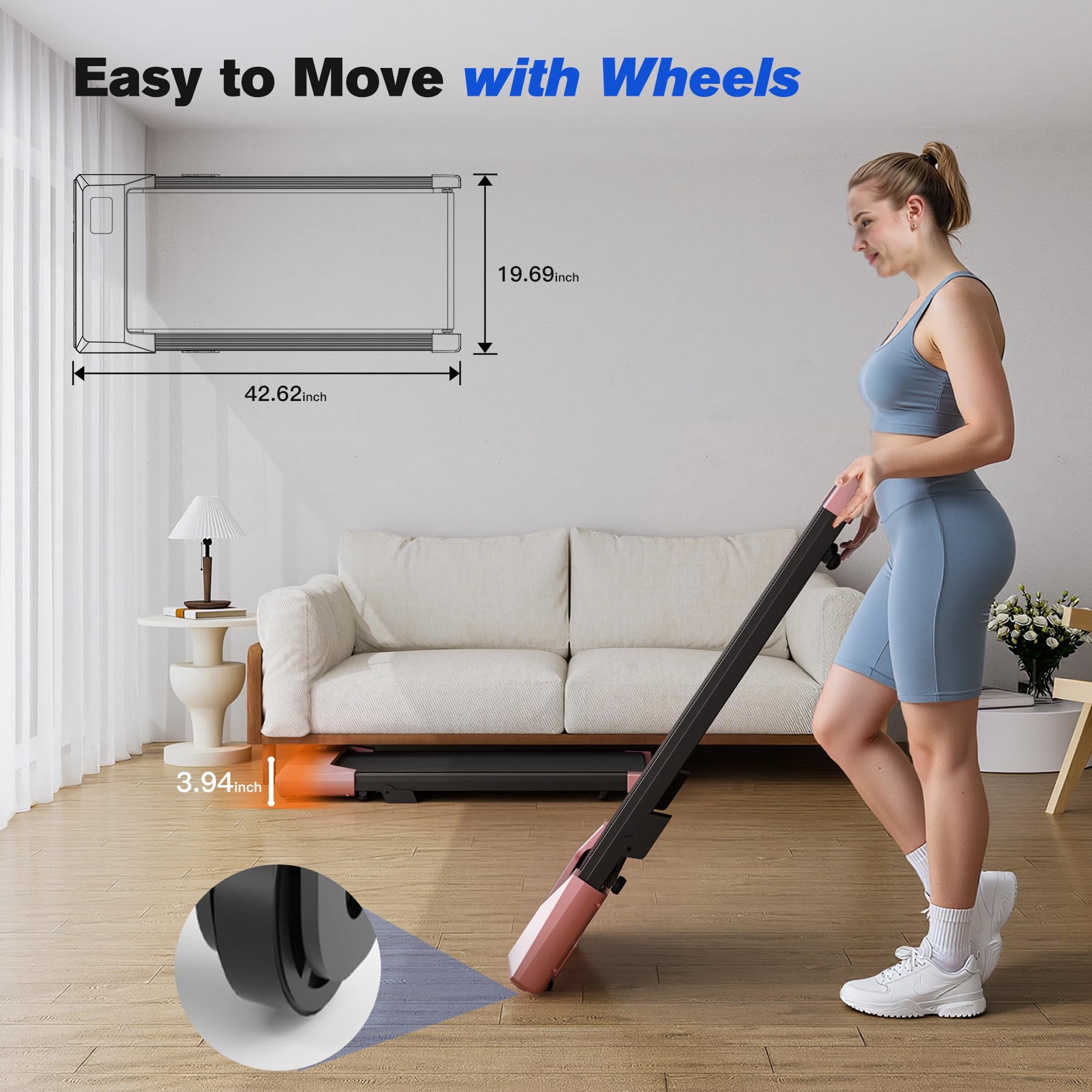 Deerrun 2024 Upgrade Walking Pad, Smart Under Desk Treadmill For Home, No-Assembly Treadmills, App/Remote Control, Led Display,