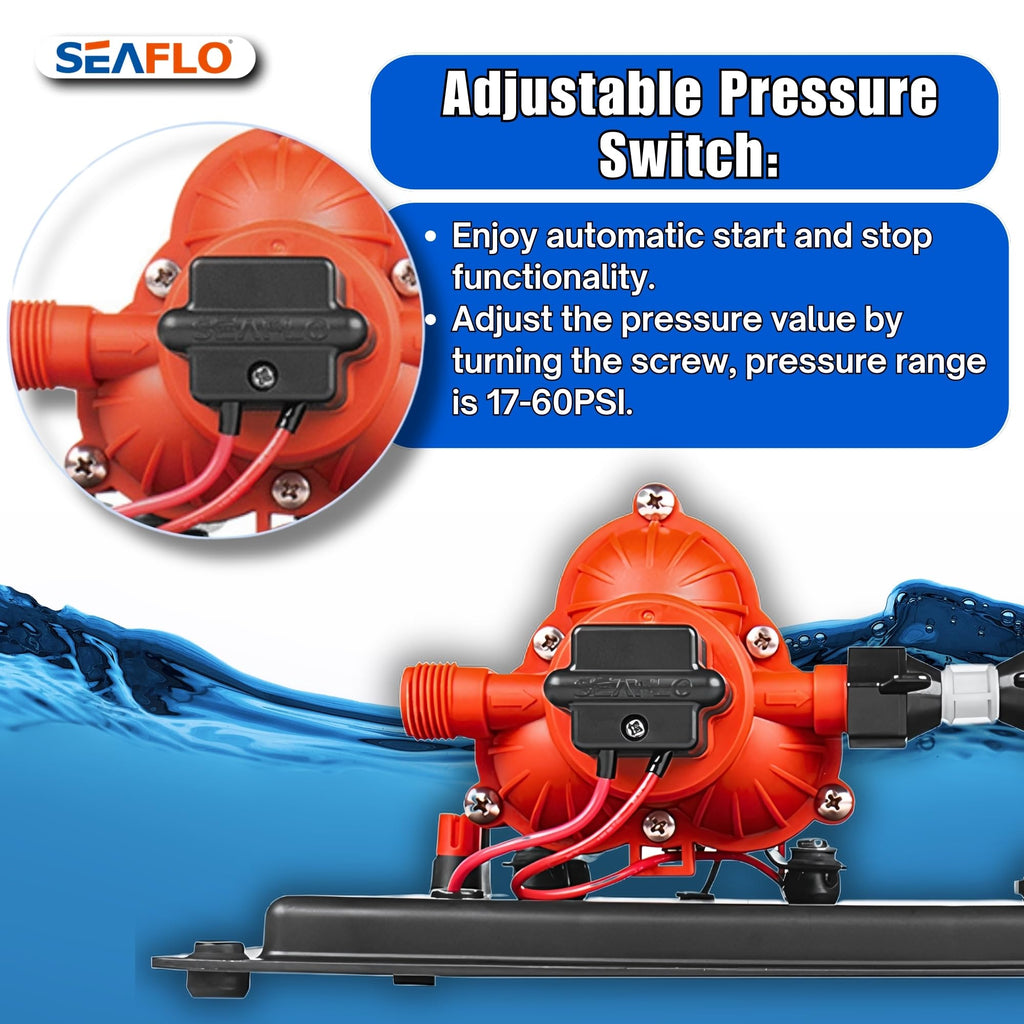 Seaflo 33-Series Water Pump And Accumulator Tank System - 12V Dc, 3.0 Gpm, 45 Psi, 0.2 Gallon Tank - Reduces Cycling For Marine,