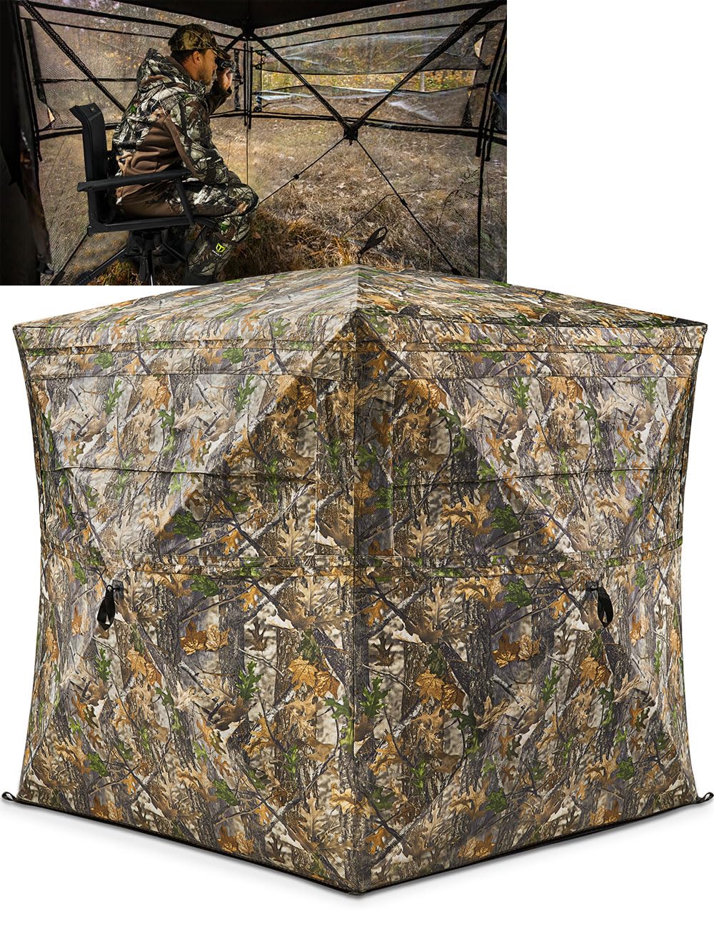 Tidewe Hunting Blind 270See Through With Carrying Bag, 3-4 Person Pop Up Ground Blinds, Portable Resilient Hunting Tent (Forest