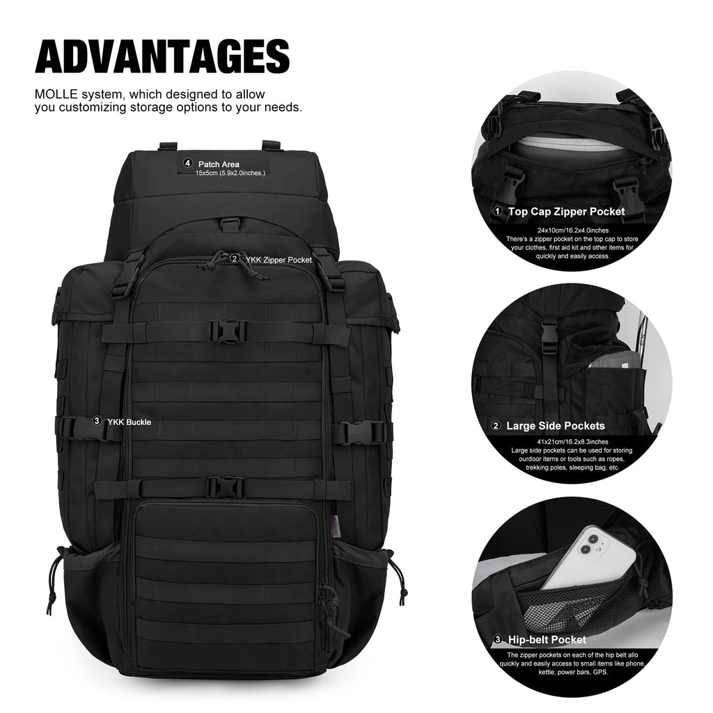 Mardingtop 70L Hiking Internal Frame Backpacks With Rain Cover Black