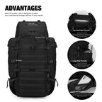 Mardingtop 70L Hiking Internal Frame Backpacks With Rain Cover Black