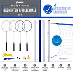 Franklin Sports Volleyball + Badminton Sets - Beach + Backyard Combo Complete Outdoor Lawn Game Set - Volleyball, Pump, Badminto