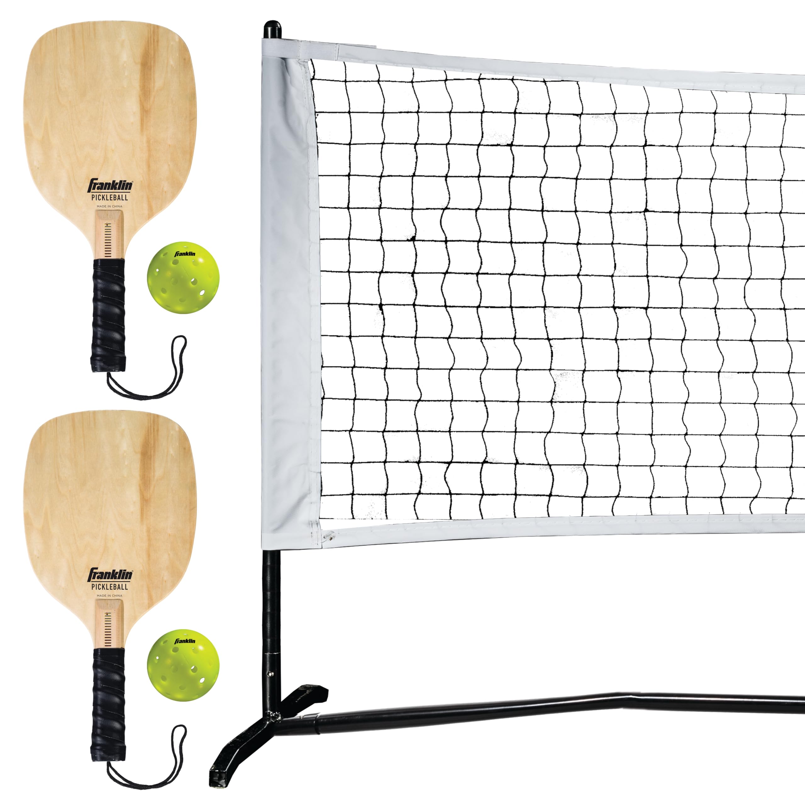 Franklin Sports Pickleball Net Set With Paddles + Balls - Outdoor Portable Pickleball Court Net - (2) Pickleball Paddles + (2) P
