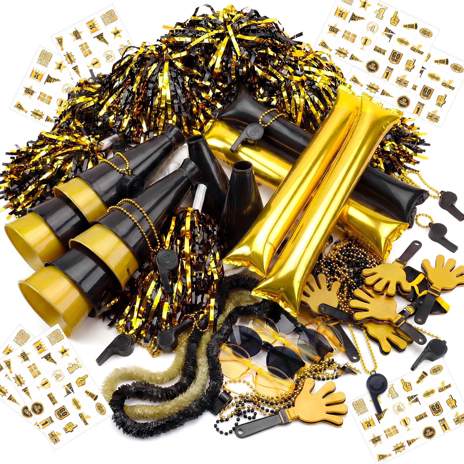 Soulchen 360 Pcs Black and Gold Team Spirit Accessories Bulk Field Day Accessories Pep Rally Color War Camp Spirit Events Party 