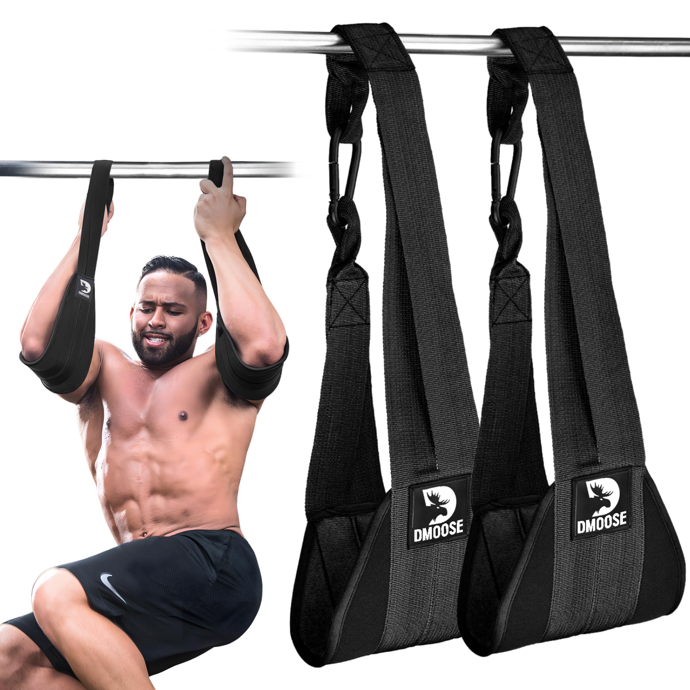 Dmoose Fitness Hanging Ab Straps For Pull Up Bar & Core Strength Training - Thick Padded Arm Strap For Ab Swing With 2 Rust-Resi