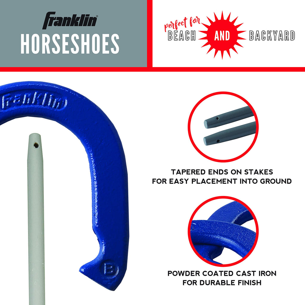 Franklin Sports Horseshoes Set - Metal Horseshoe Game Set For Adults + Kids - Official Weight Steel Horseshoes - Beach + Lawn Ho