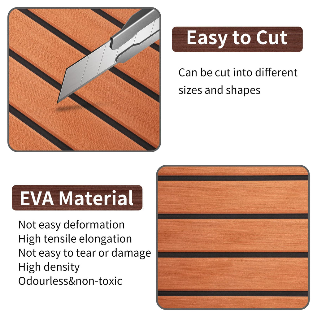Zeeos Eva Foam Teak Decking Floor Sheet,Non-Skid-Self-Adhesive Flooring Synthetic Deck Marine Yacht Rv Boat Flooring Mats,Teak W