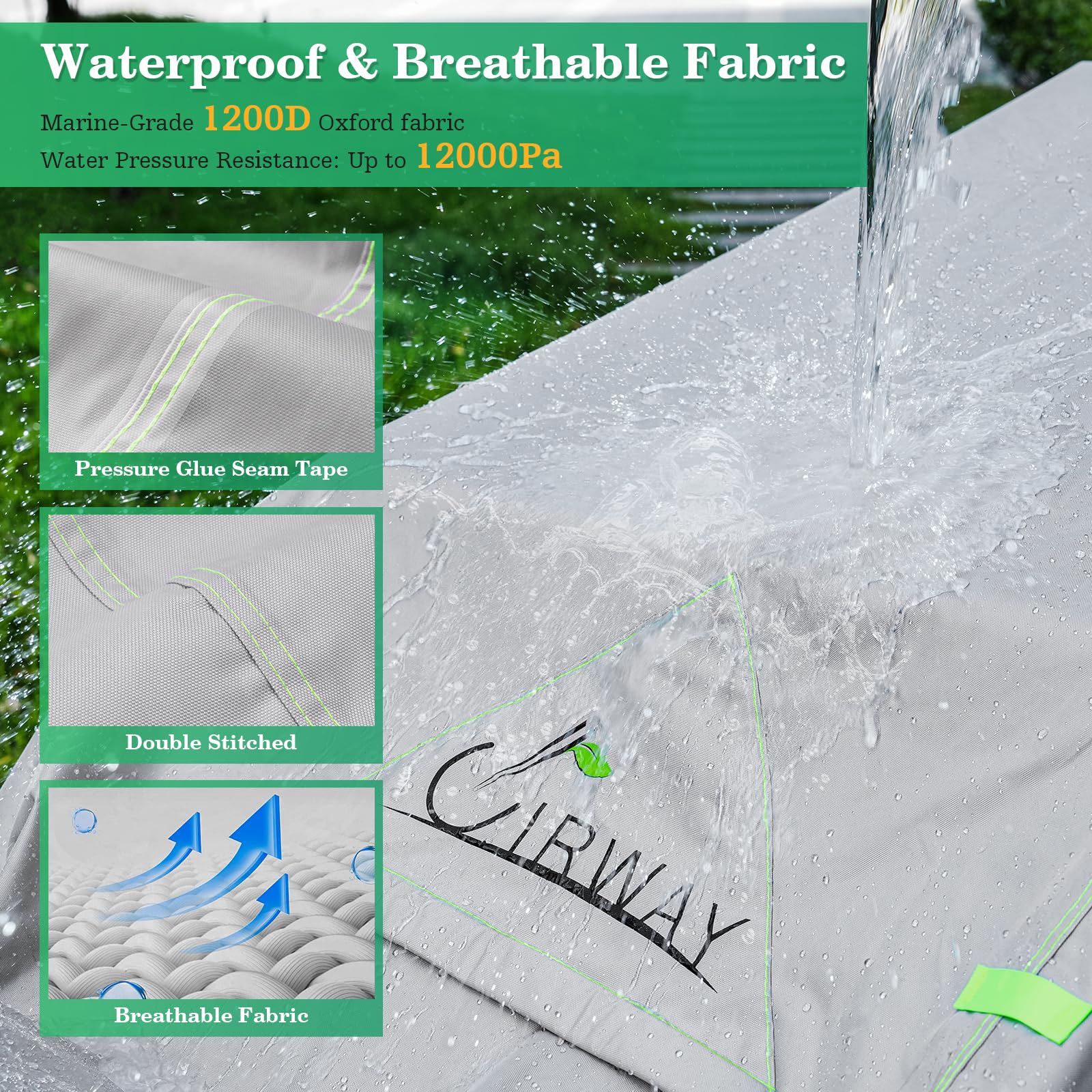 Uirway 1200D Waterproof 14-15.8Ft Boat Winter Cover, Heavy Duty Uv Resistant Thickened Fabric V Hull Bass Boat Cover With Reflec