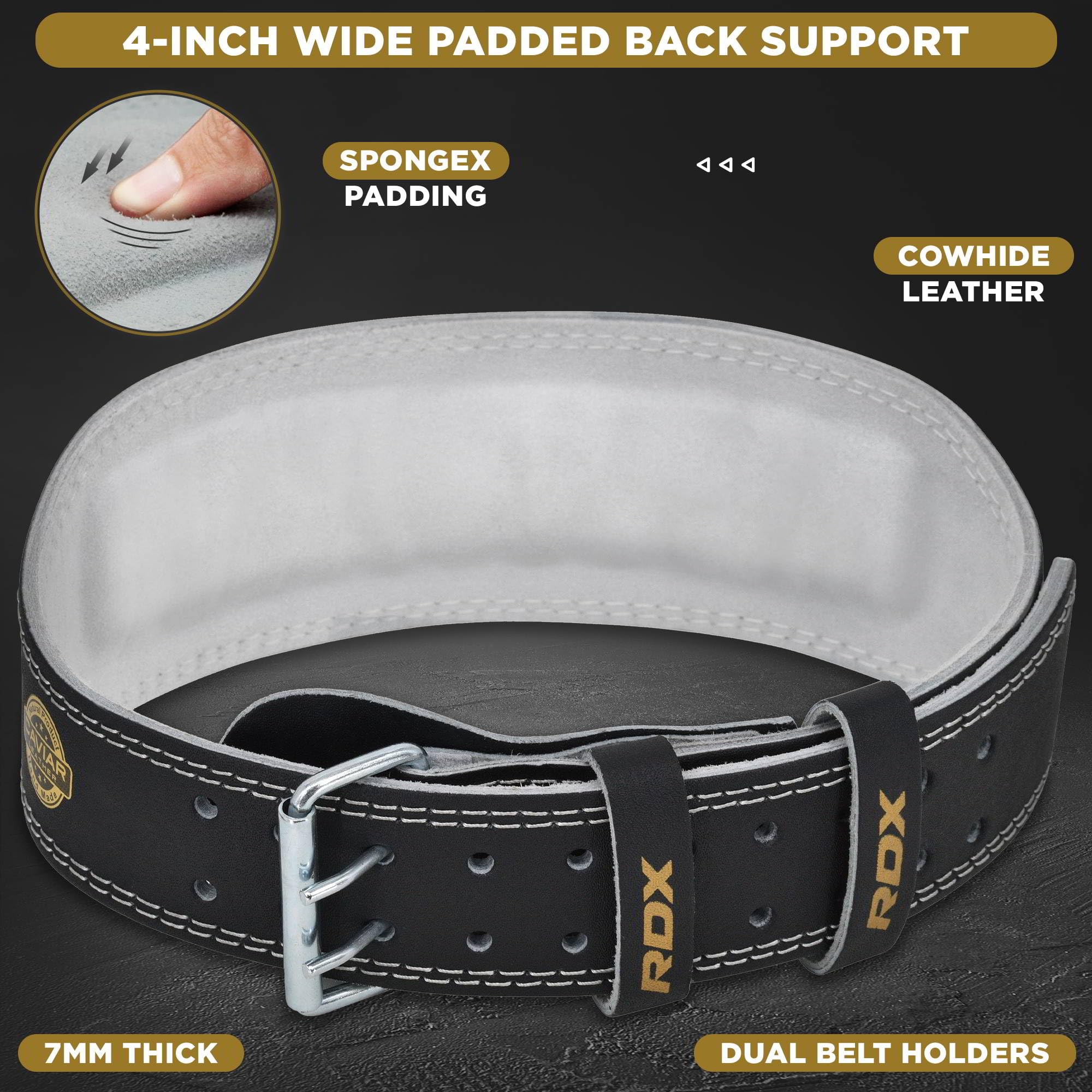 Rdx Weight Lifting Belt For Fitness Gym - Adjustable Leather Belt With 4       Padded Lumbar Back Support - Great For Bodybuildi