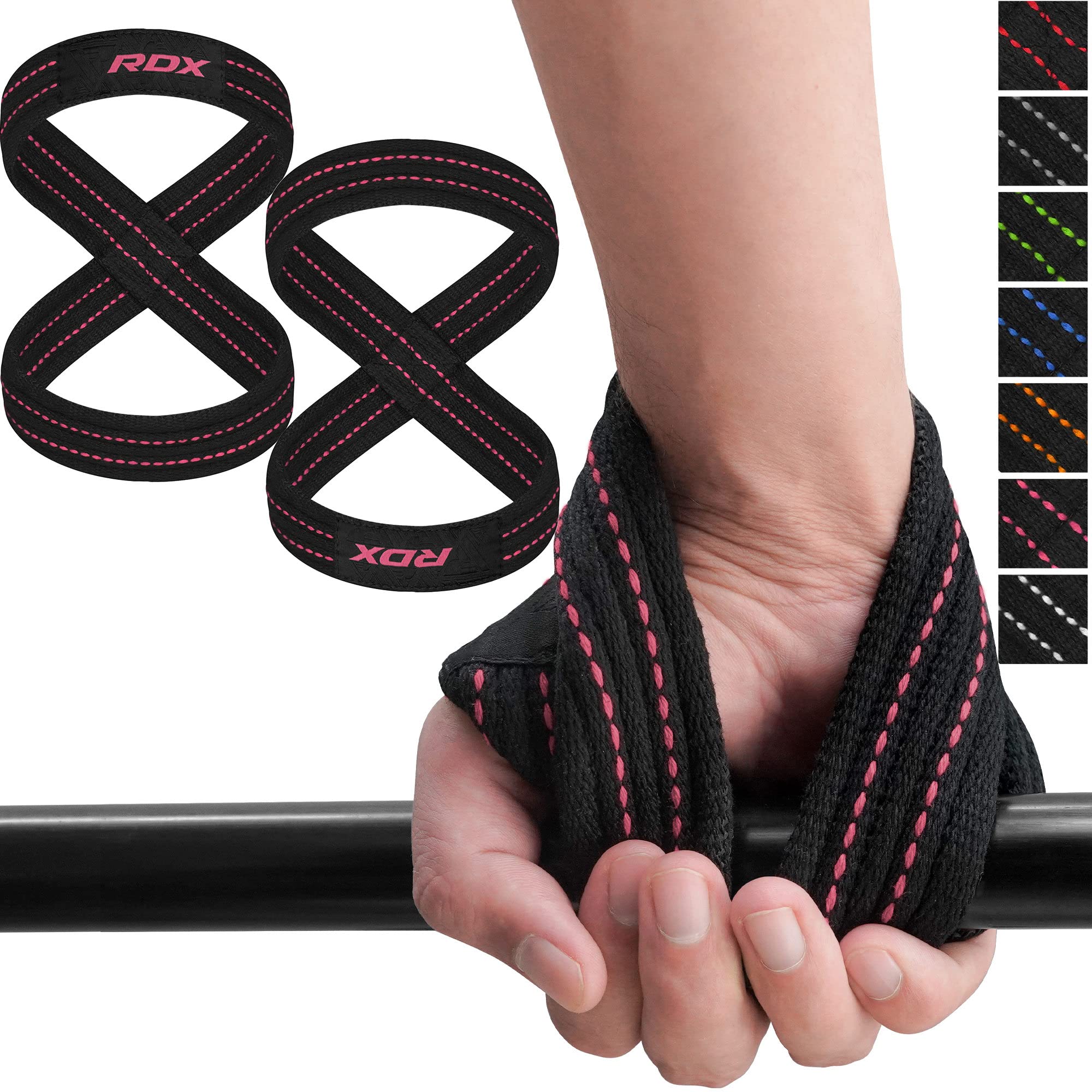 Rdx Weight Lifting Straps Figure 8, Anti Slip Strap With Cuffs Wrist Support For Gym Workout Deadlift Powerlifting Bodybuilding 