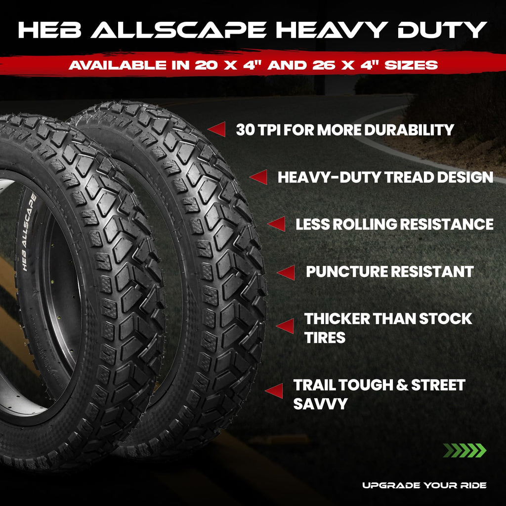 Allscape 26X4 E-Bike Fat Tires, Includes Tubes, Heavy Duty 26 Inch Fat Tyre For E Bikes, Mountain Bikes, All Terrain Tire (1 Tir