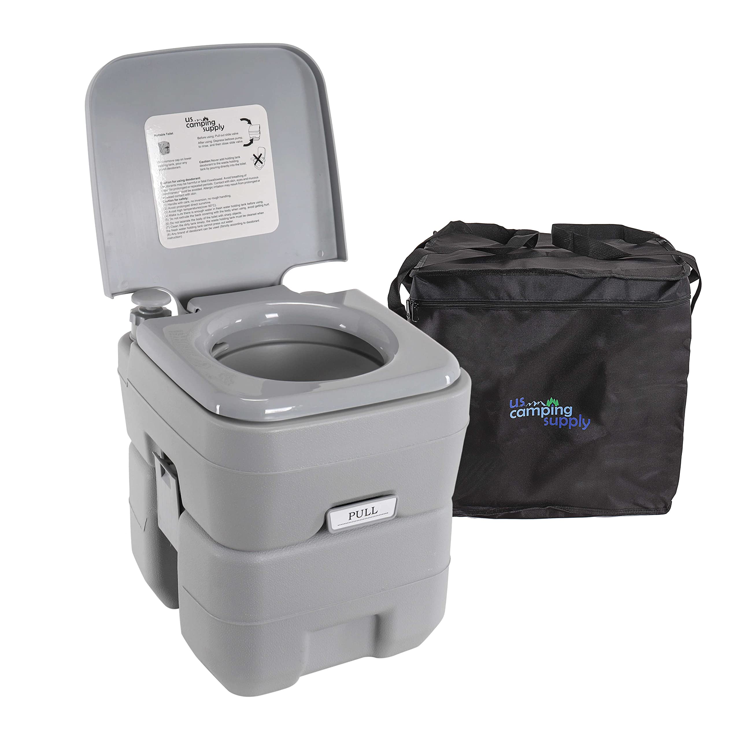 U.S. Camping Supply Portable Toilet With Carry Bag, 5.3 Gallon Waste Tank - Compact Indoor Outdoor Dual Outlet Commode - Travel,