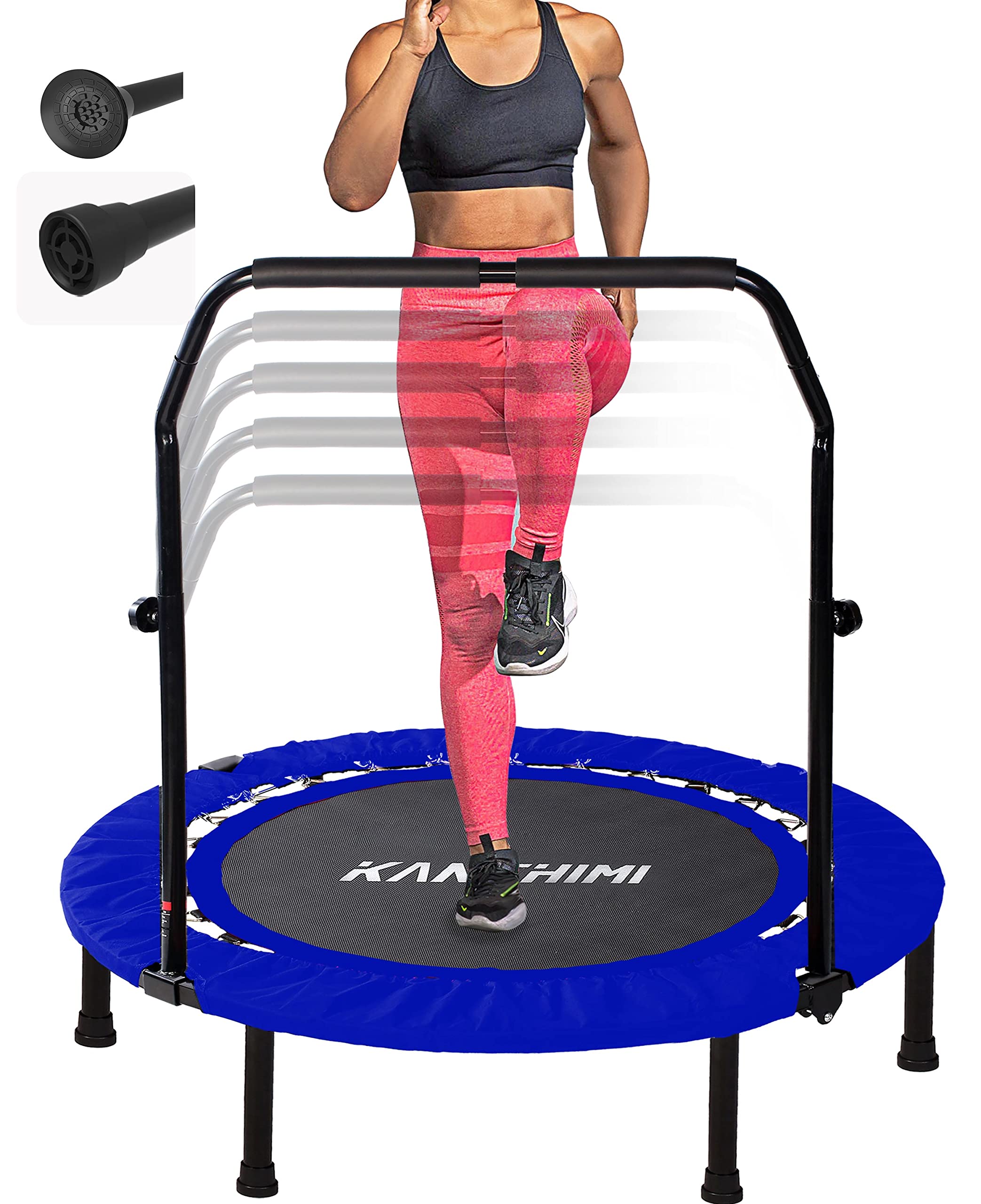 Kanchimi 40 Folding Mini Fitness Indoor Exercise Workout Rebounder Trampoline with Handle, Max Load 330lbs(Blue