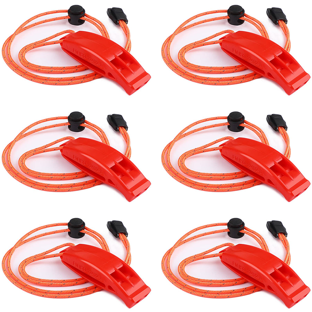 Julbear 6Pcs Safety Survival Whistles With Adjustable Reflective Lanyard Emergency Whistle