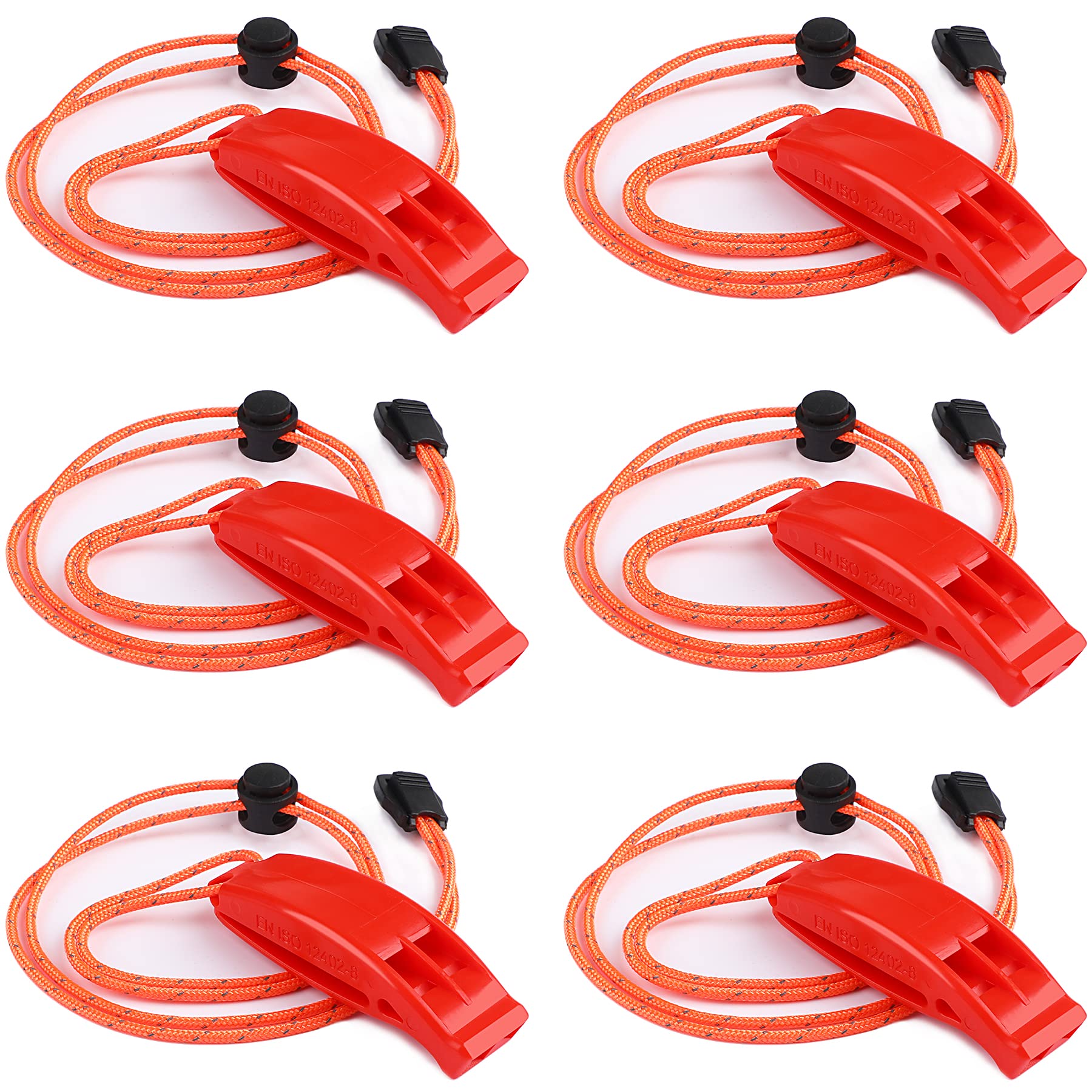Julbear 6Pcs Safety Survival Whistles With Adjustable Reflective Lanyard Emergency Whistle