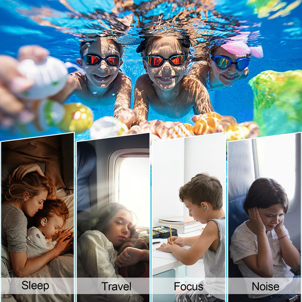 Kids Swimming Ear Plugs,3 Pairs Waterproof Reusable Silicone Child Swim Earplugs for Swimming Surfing Bathing Showering,Small Ch