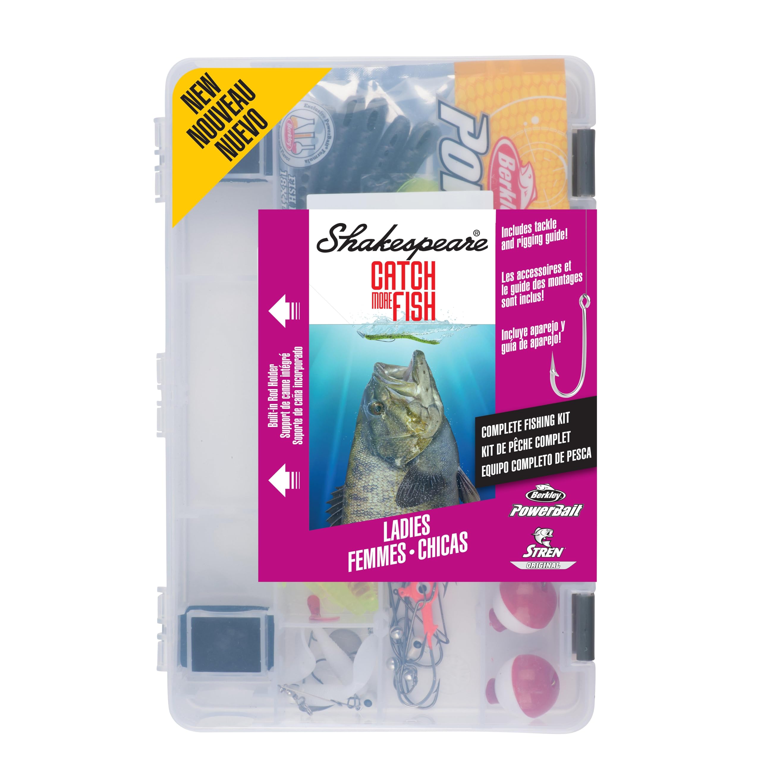 Shakespeare Catch More Fish Ladies Spincast Fishing Combo, Includes Shakespeare Fishing Rod & Reel, Berkley Fishing Baits, Live