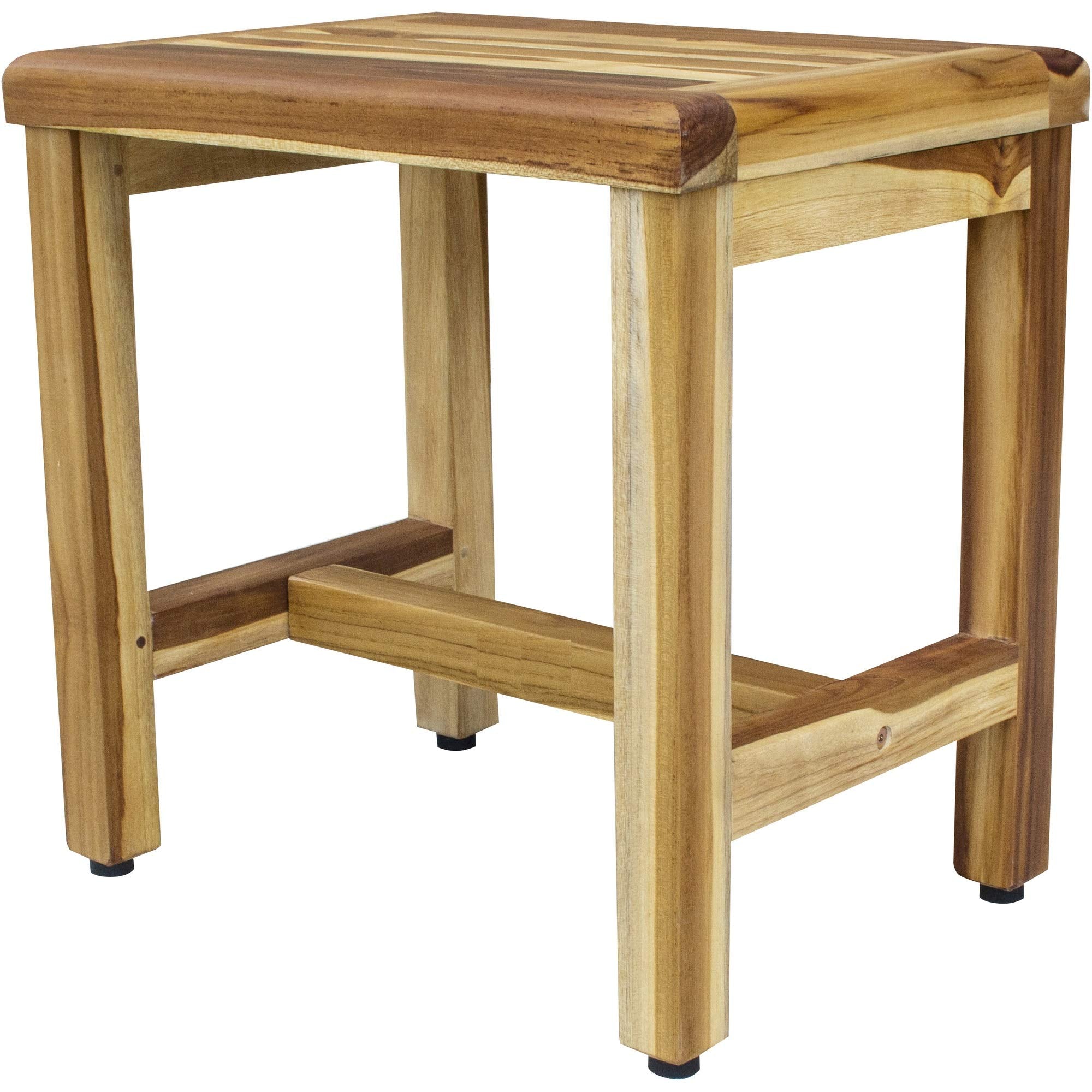 Homeroots Compact Rectangular Teak Shower Or Outdoor Bench In Natural Finish
