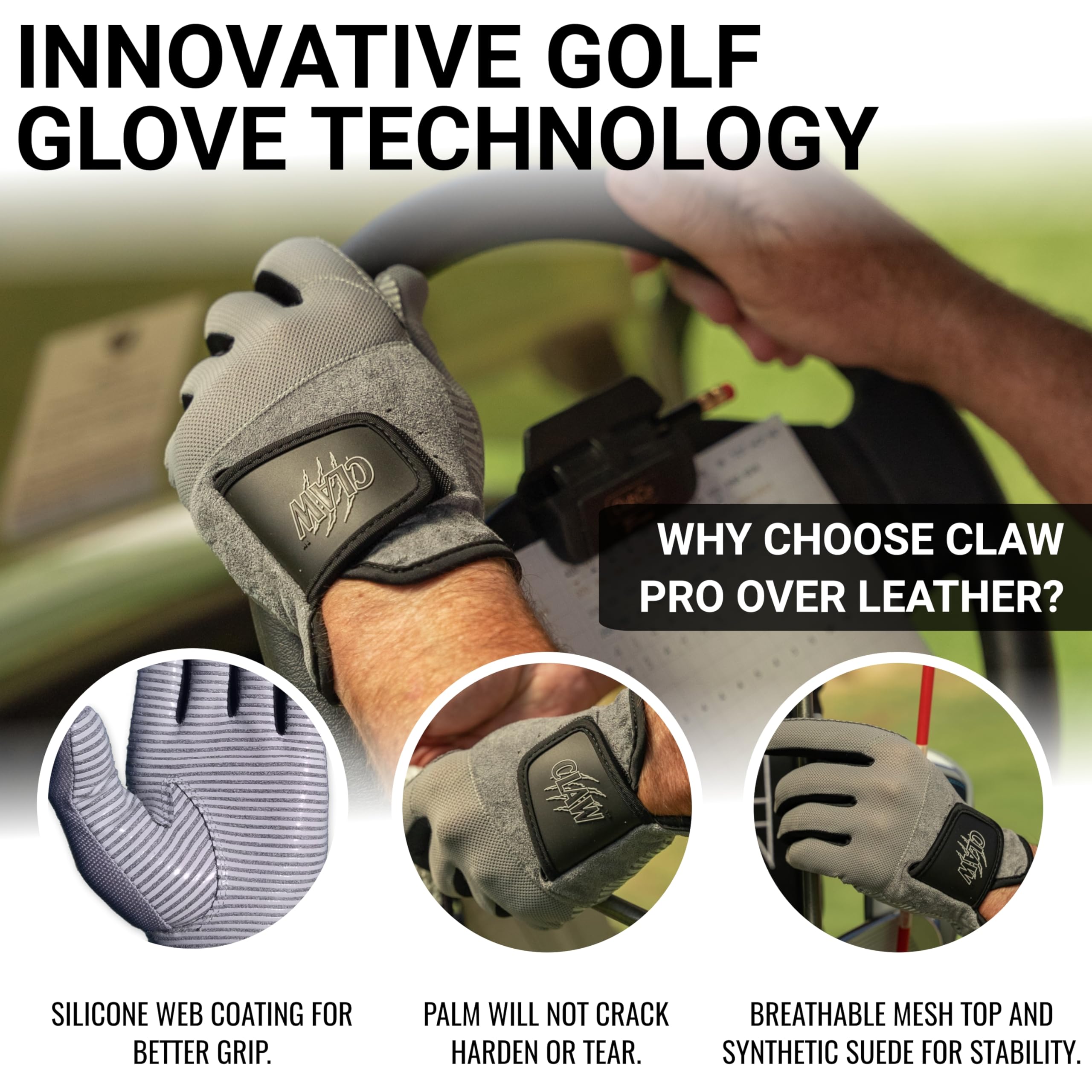 Caddydaddy Claw Pro Men      S Golf Glove - Breathable, Long Lasting (Grey, X-Large, Worn On Right Hand)