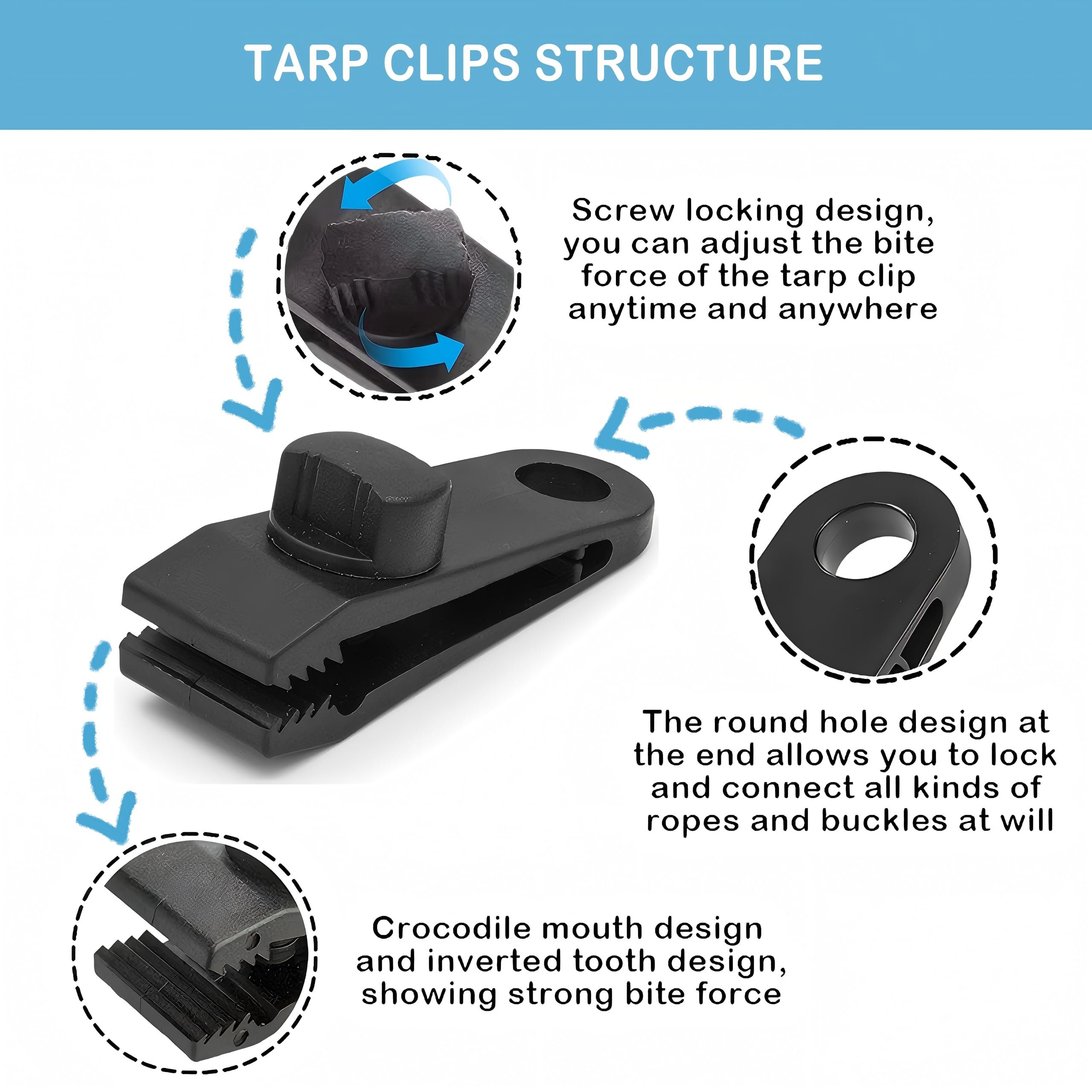 Langaelex 12Pcs Heavy Duty Tarp Clips With Lock Grip - Windproof Tent Clamps For Camping, Canopies, Pool Covers, Reusable Multi-
