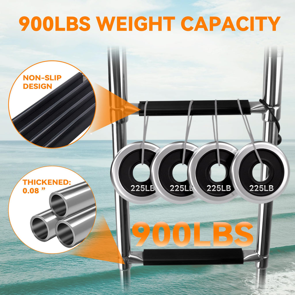 Boat Ladder 4 Step,Stainless Steel Telescoping Heavy Duty Pontoon Swim Boarding Ladder For Outboards,Yacht,Marine Fishing Boat