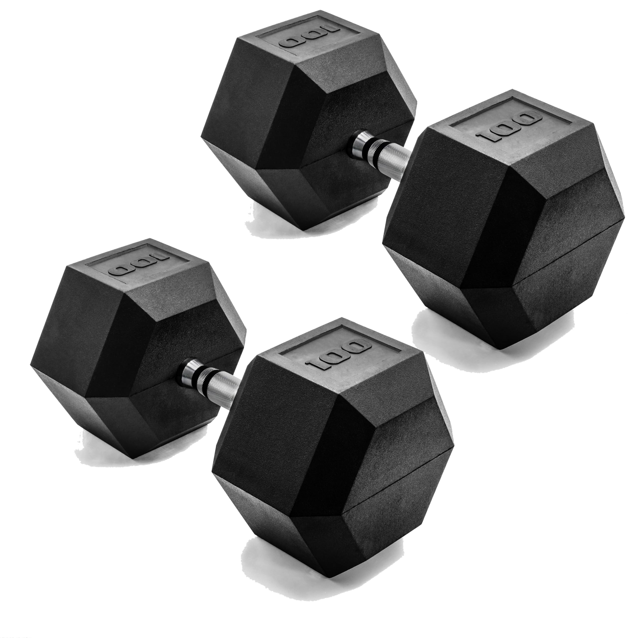 CAP Barbell 100 LB Rubber Coated Hex Dumbbell Hand Weight - Pair | Chrome Handle