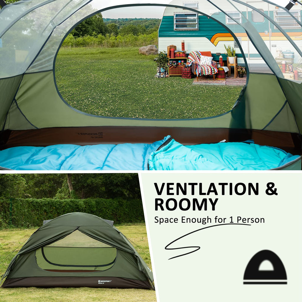 Bessport Camping Tent 1 Person Tent Waterproof Two Doors Backpacking Tent Easy Setup Lightweight For Outdoor, Hiking Mountaineer
