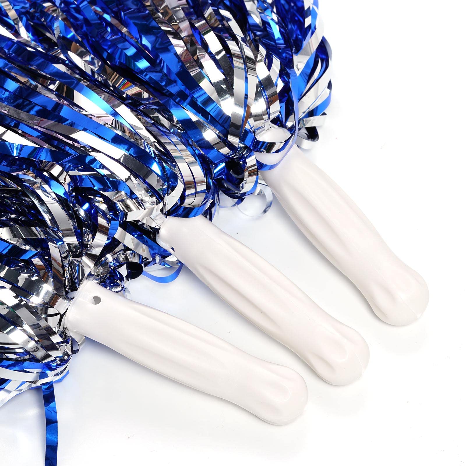 Baotongle 12 Pcs Cheerleading Squad Spirited Fun Poms Pompoms Cheer Costume Accessory For Party Dance Sports (Slivery Blue)