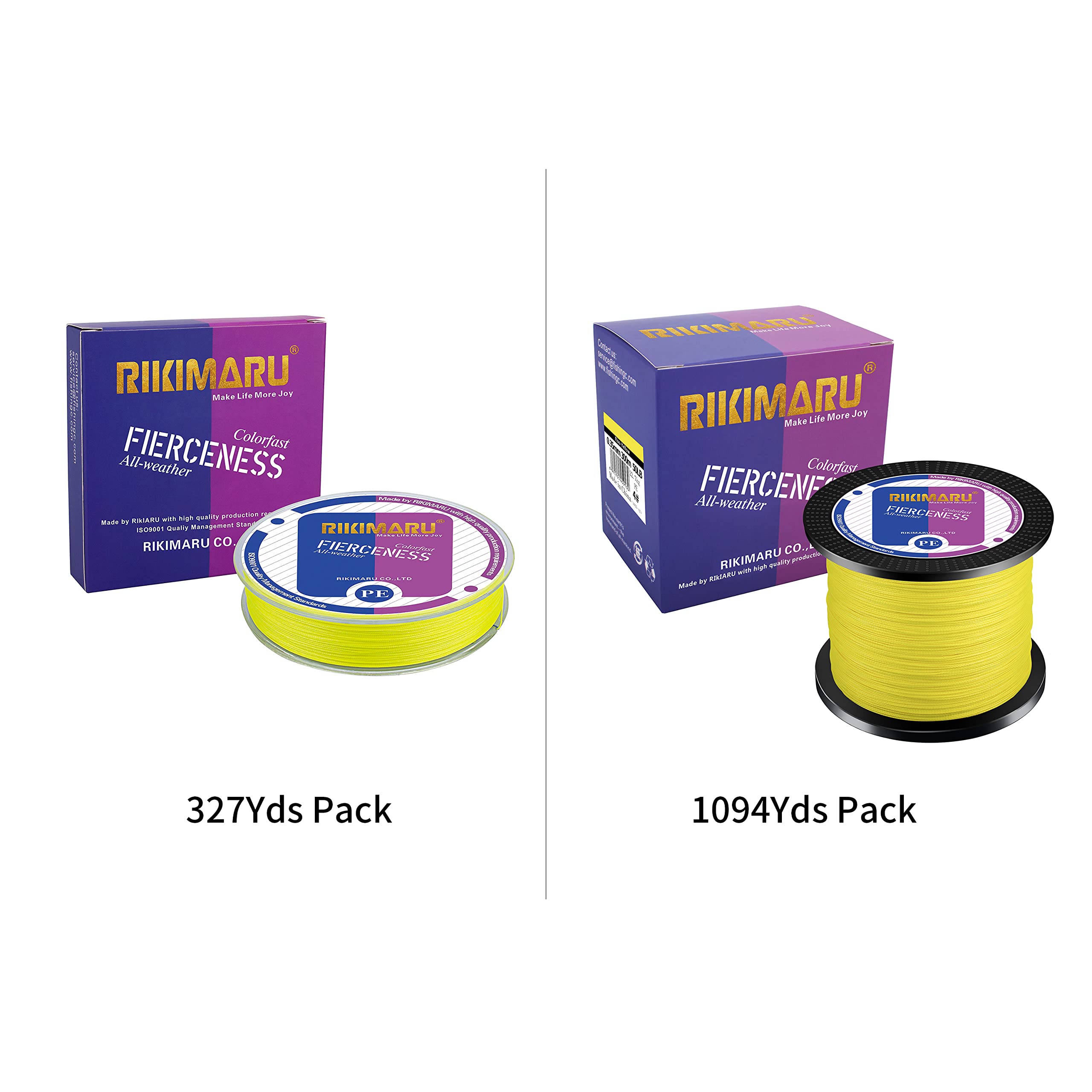 Rikimaru Braided Fishing Line Abrasion Resistant Superline Zero Stretch&Low Memory Extra Thin Diameter Yellow 1094Yds,10Lb
