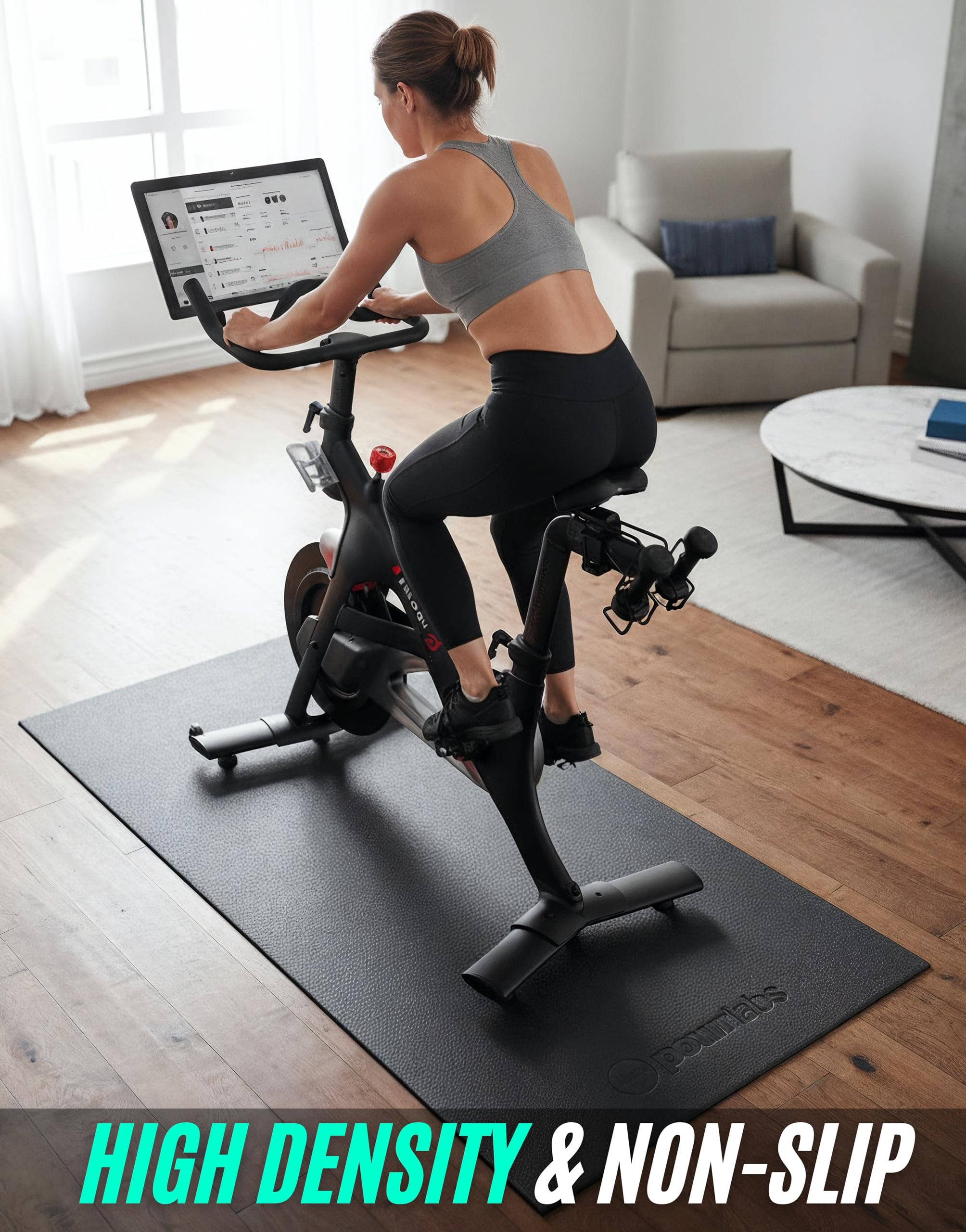 Powr Labs Bike Mat Compatible With Peloton, Treadmill, Exercise Equipment, Elliptical, Walking Pad, Indoor Bike Trainers, Home G