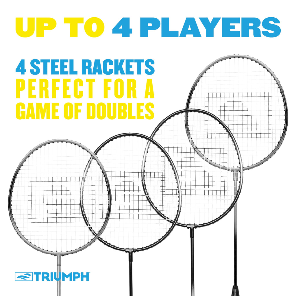 Triumph Sports 4-Player Badminton Set with 4 Rackets, 3 Shuttlecocks and 1 Carry Case, Black