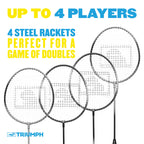 Triumph Sports 4-Player Badminton Set with 4 Rackets, 3 Shuttlecocks and 1 Carry Case, Black