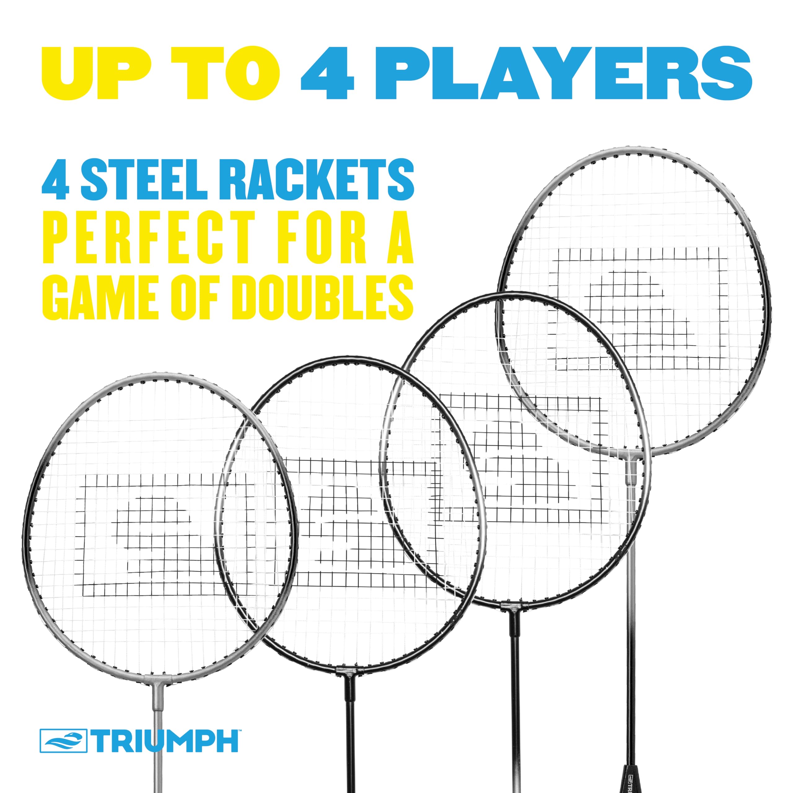 Triumph Sports 4-Player Badminton Set with 4 Rackets, 3 Shuttlecocks and 1 Carry Case, Black