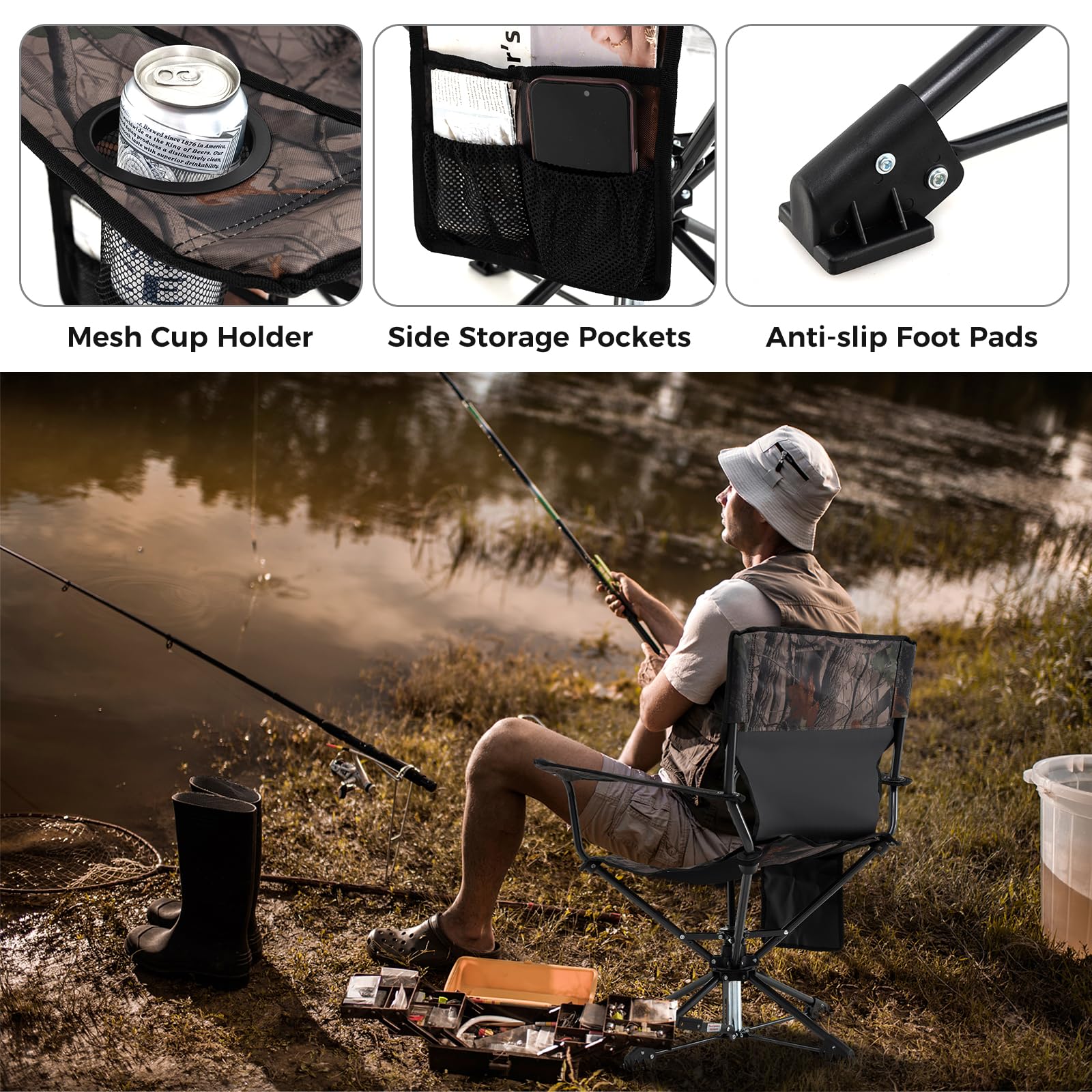 Goplus 360 Swivel Hunting Chair, Folding Hunting Blind Chair For Adults With Cup Holder & Carrying Bag, Lightweight Portable Cam