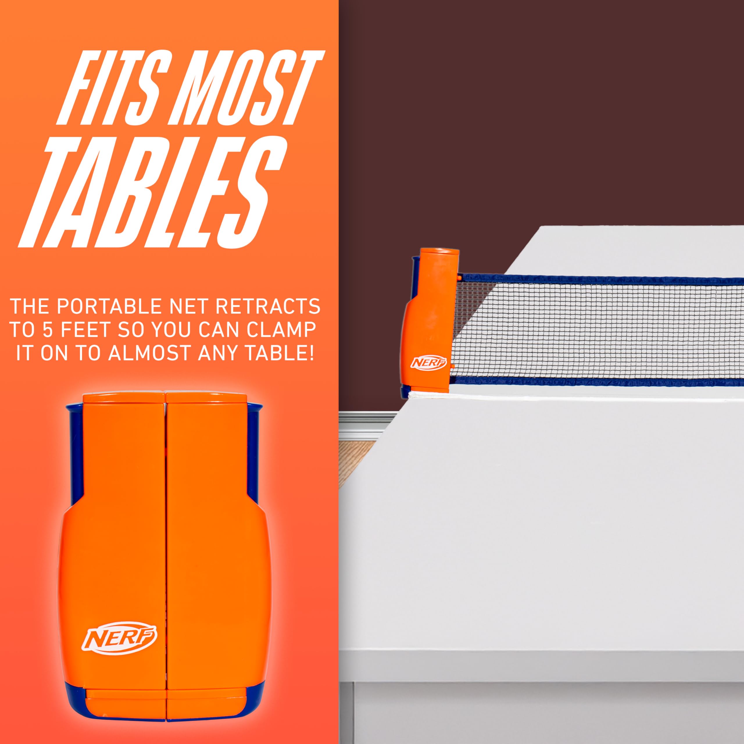 Nerf Tabletop Pickleball Set - Mini Tabletop Pickleball Game - Retractable Net Up To 5 Feet - Fits Most Tables