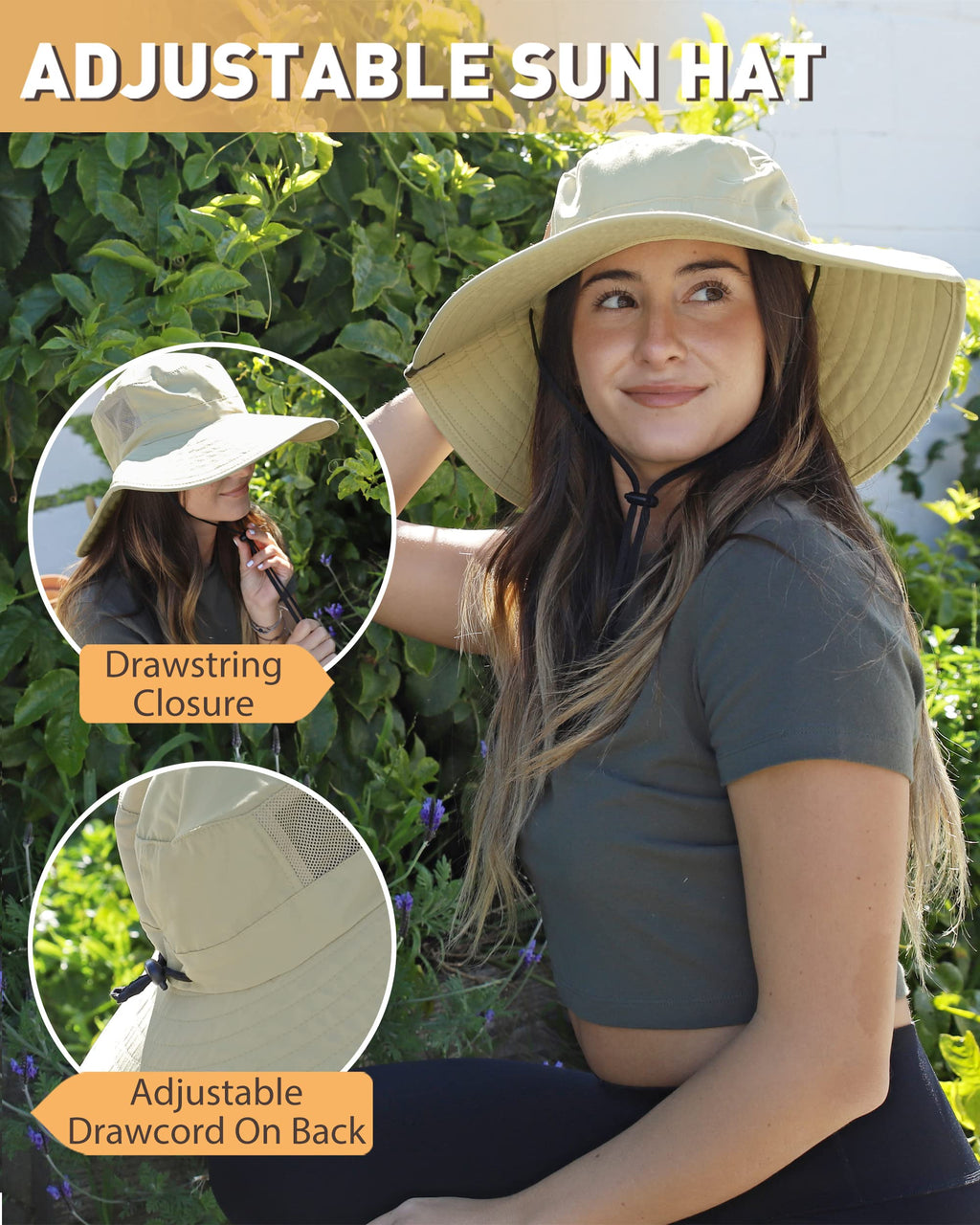 Safari Sun Hat Wide Brim Bonnie Fishing Cap With Adjustable Drawstring Olive For Men & Women