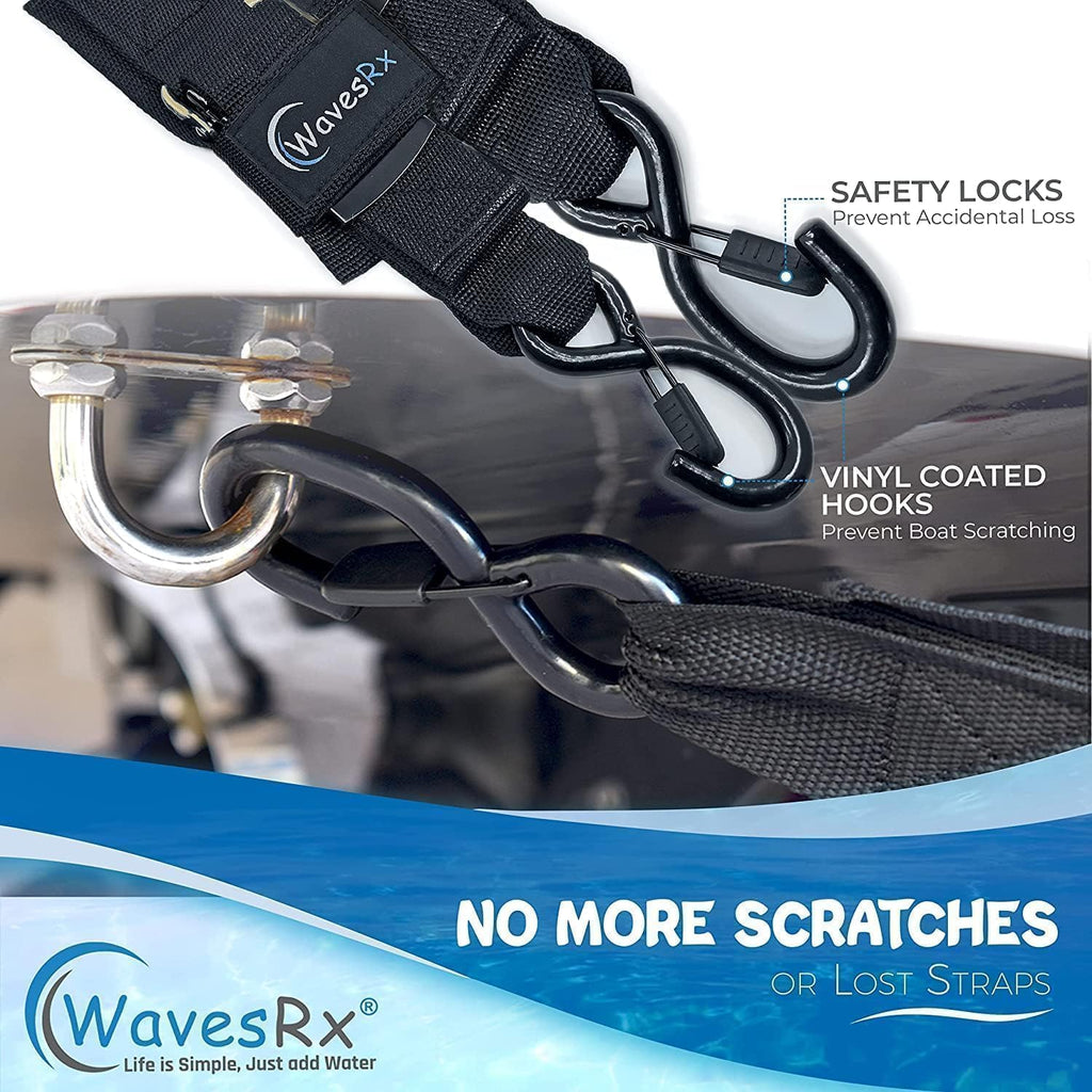 Wavesrx Jet Ski & Pwc Trailer Transom Straps (4Pk)  24'' Marine Tie Downs Adjustable Safety Straps  Outperforms Ratcheting And R