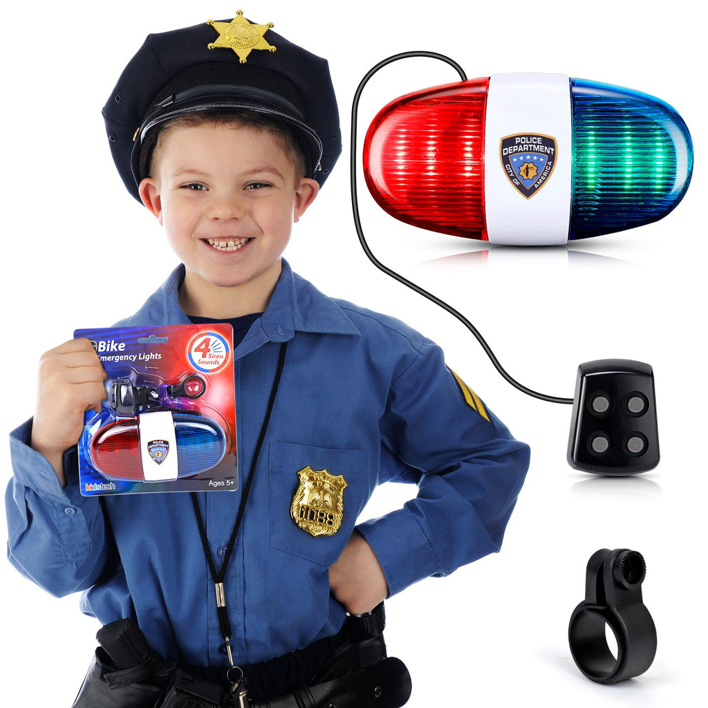Kids Tech Bike Led Light - Police Sound Light Electronic Horn - Bicycle Siren, 5 Led Light 4 Sounds Trumpet, Warning Safety Ligh