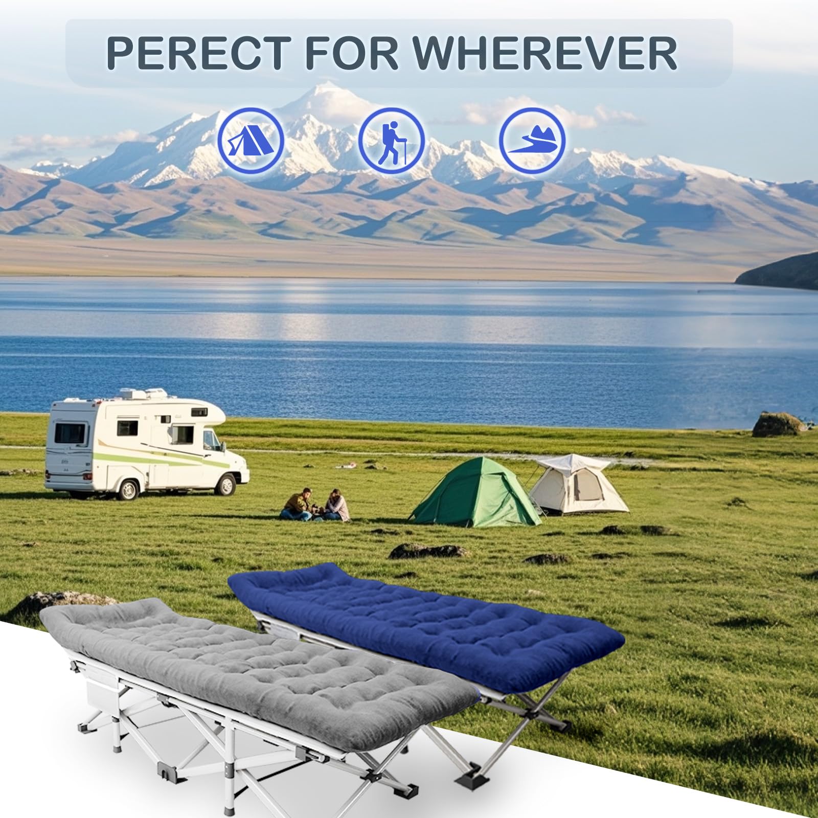 Camping Cot With Comfortable Mattress, 1 Pack Folding Camping Cots, Cots For Sleeping Camping Bed Heavy Duty Folding Cot With Ca