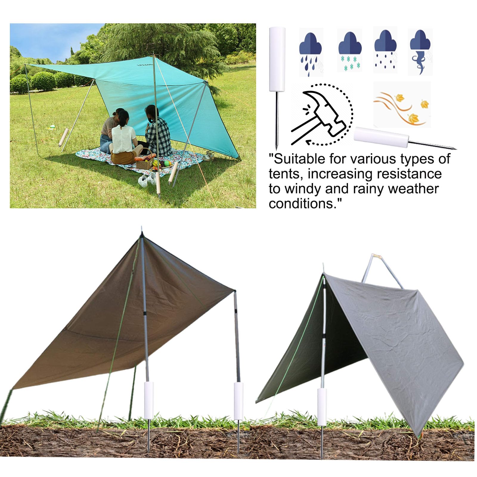 Tent Poles Holders,Sturdy Pole Anchor With Spike For Sunshade, Flag,Perfect For Camping Fly Tarps Rods,Trekking Poles (Set A)