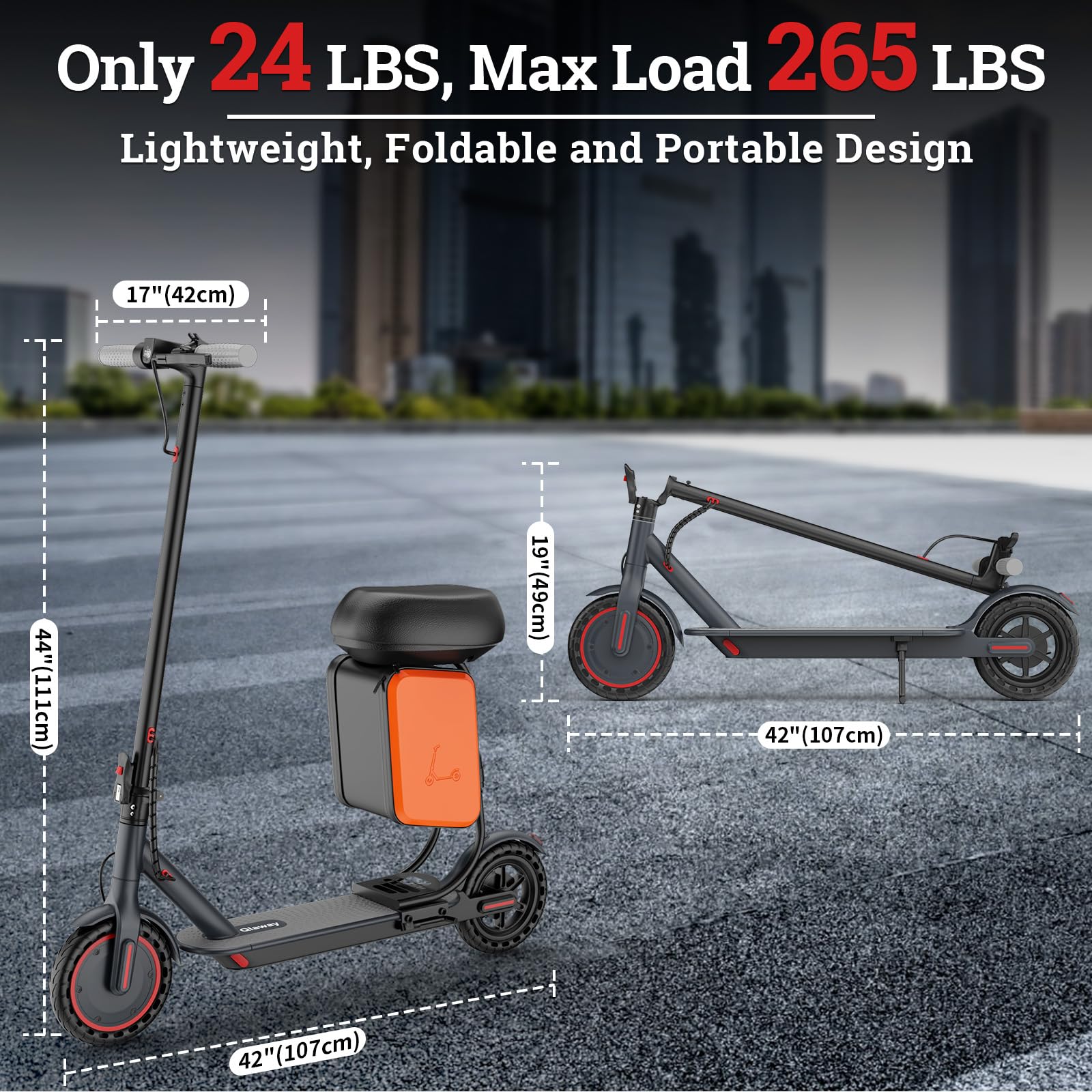 Qlaway Electric Scooter for Adults - 2-in-1 Seat Box, 8.5 Solid Tire, Powerful 350W Motor, Top Speed 19 MPH, Max 16 Miles Ranges