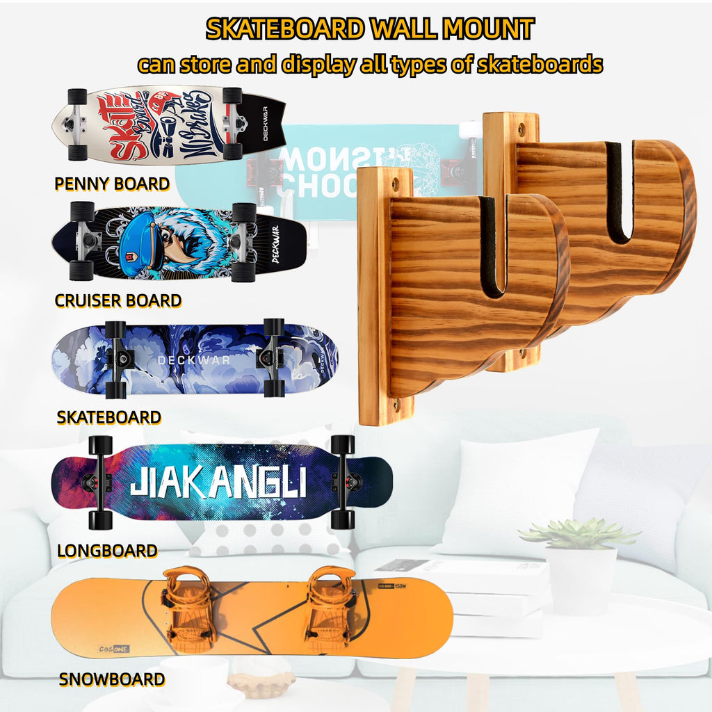 Bijun Skateboard Wall Mount, Snowboard Wall Mount, Horizontal Skateboards Display Rack, Longboard Skateboard Storage Hanger Stan