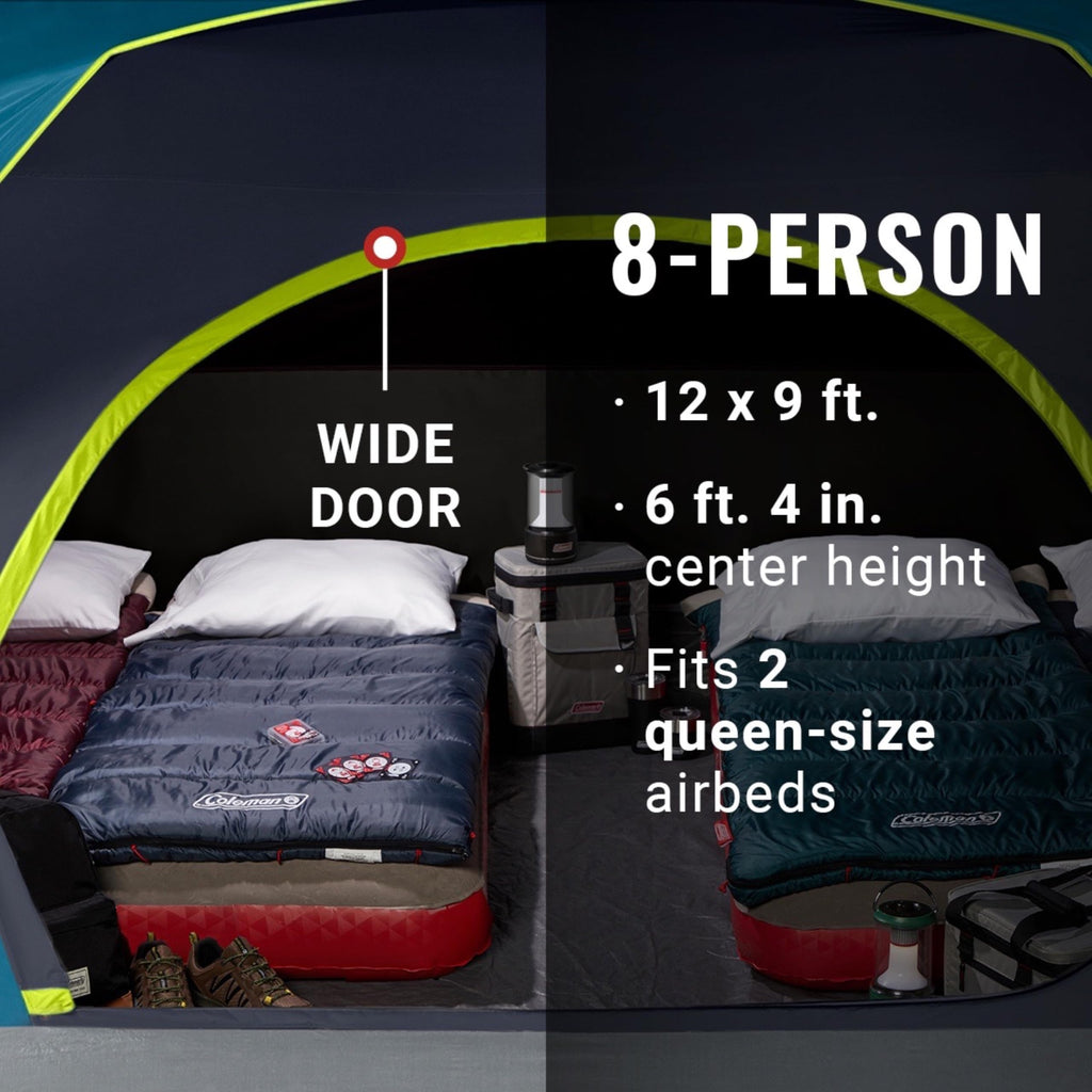 Coleman 8-Person Skydome Dark Room Tent With Rainfly, 5 Minute Setup, Blocks 90% Of Sunlight, 20% More Headroom Than Traditional