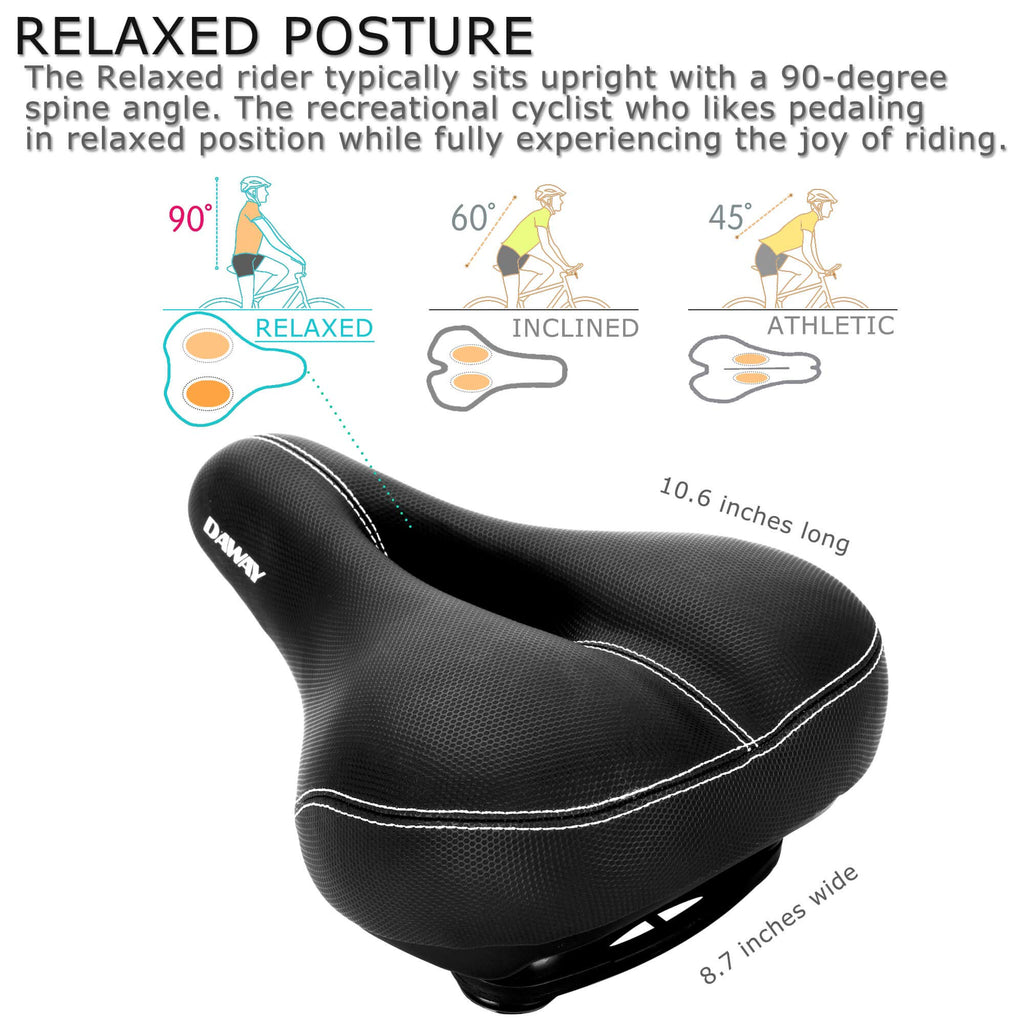Daway Comfortable Wide Bike Seat - C10 Soft Foam Padded Exercise Bicycle Saddle For Men Women Seniors, Shock Absorbing, Universa