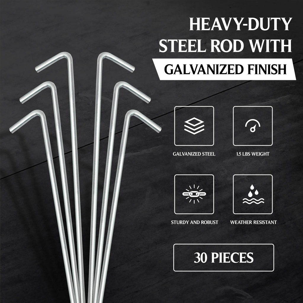 Ram-Pro 40-Piece Tent Garden Stakes Heavy Duty, Galvanized Steel Pegs Rust-Free Garden Edging Fence Hook, Landscape Pins  For Ou