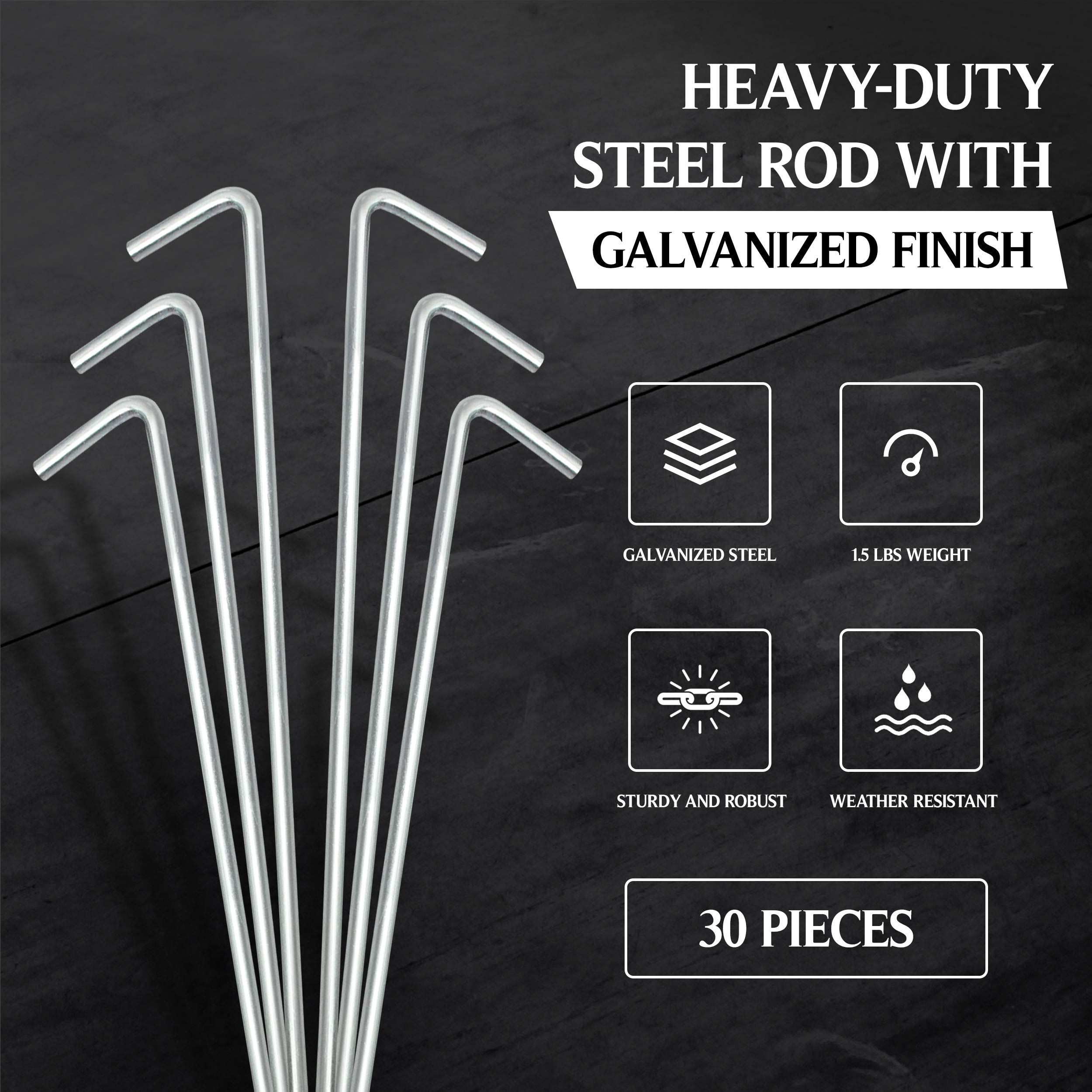 Ram-Pro 40-Piece Tent Garden Stakes Heavy Duty, Galvanized Steel Pegs Rust-Free Garden Edging Fence Hook, Landscape Pins  For Ou
