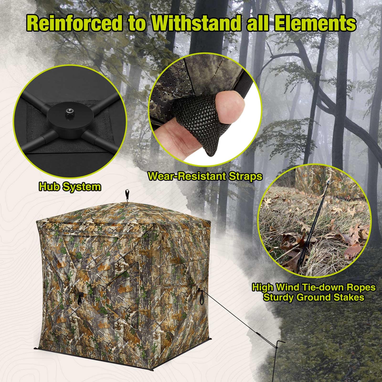 Tidewe Hunting Blind 270See Through With Silent Magnetic Door & Sliding Windows, 2-3 Person Pop Up Ground Blind With Carrying Ba