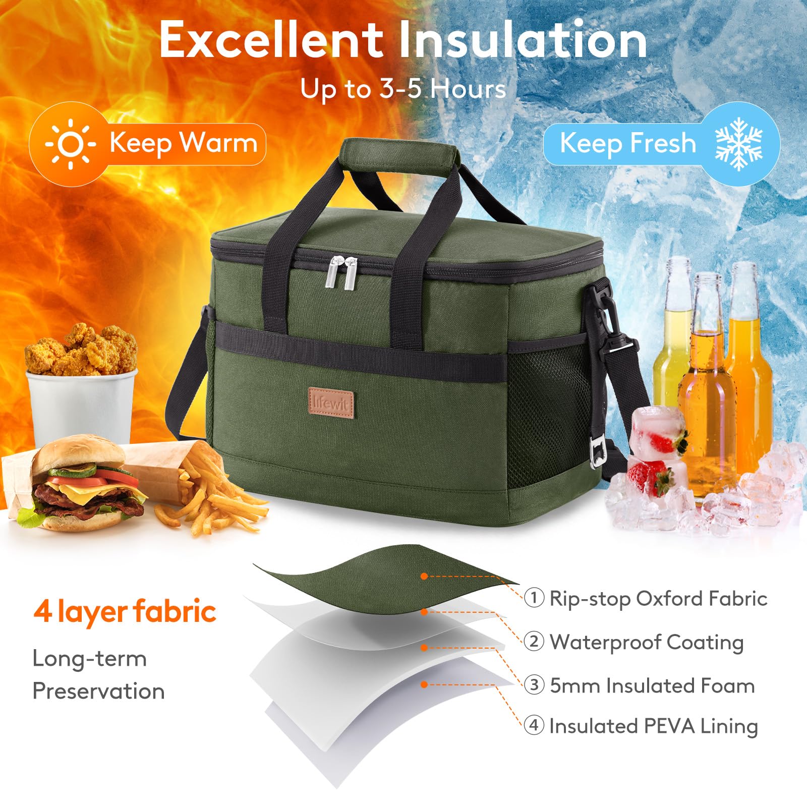 Lifewit Cooler Bag 30 Cans Collapsible And Insulated Large Lunch Bag Leakproof Soft Cooler Portable For Camping/Bbq/Family Outdo