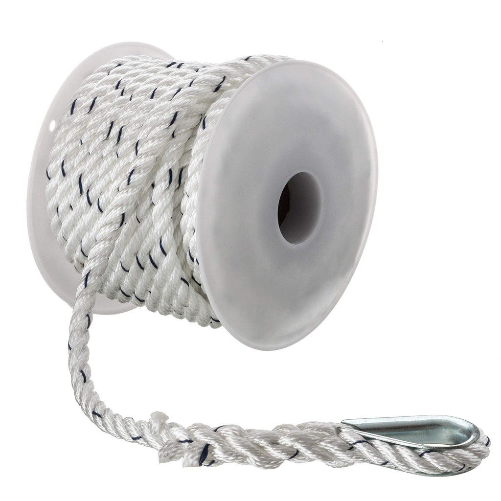 Seachoice Boat Anchor Line Rope, 3-Strand Twisted, Nylon, White/Blue, 3/8 In. X 50 Ft.
